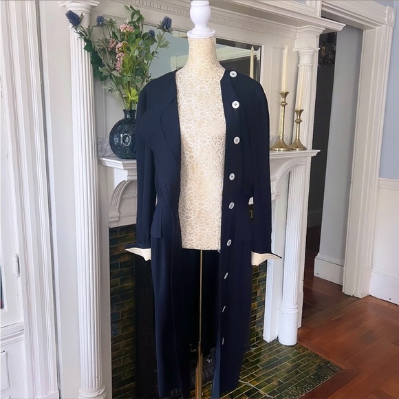 VINTAGE VALENTINO MISS V 100% Wool Navy Side Button Midi Dress Size 10 - Picture 11 of 15